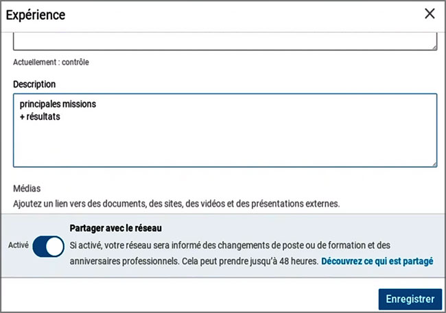 Remplir son expérience sur LinkedIn