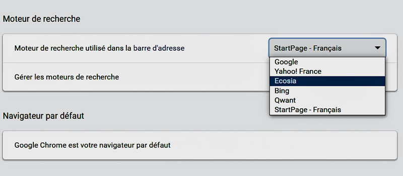 Changer de moteur de recherche dans Chrome