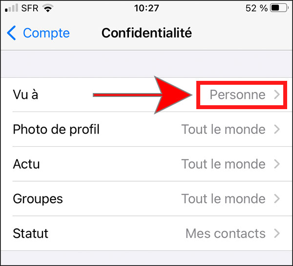 Confidentialité WhatsApp - Paramètres