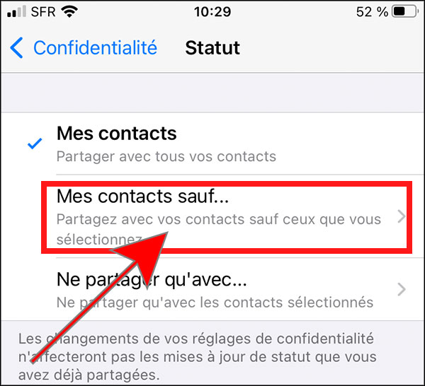 whatsapp mes contacts sauf