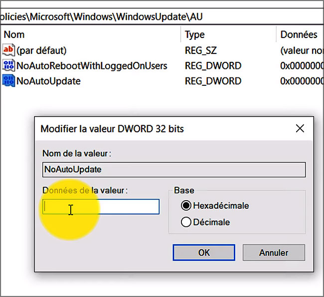NoAutoUpdate indiquer la valeur 1