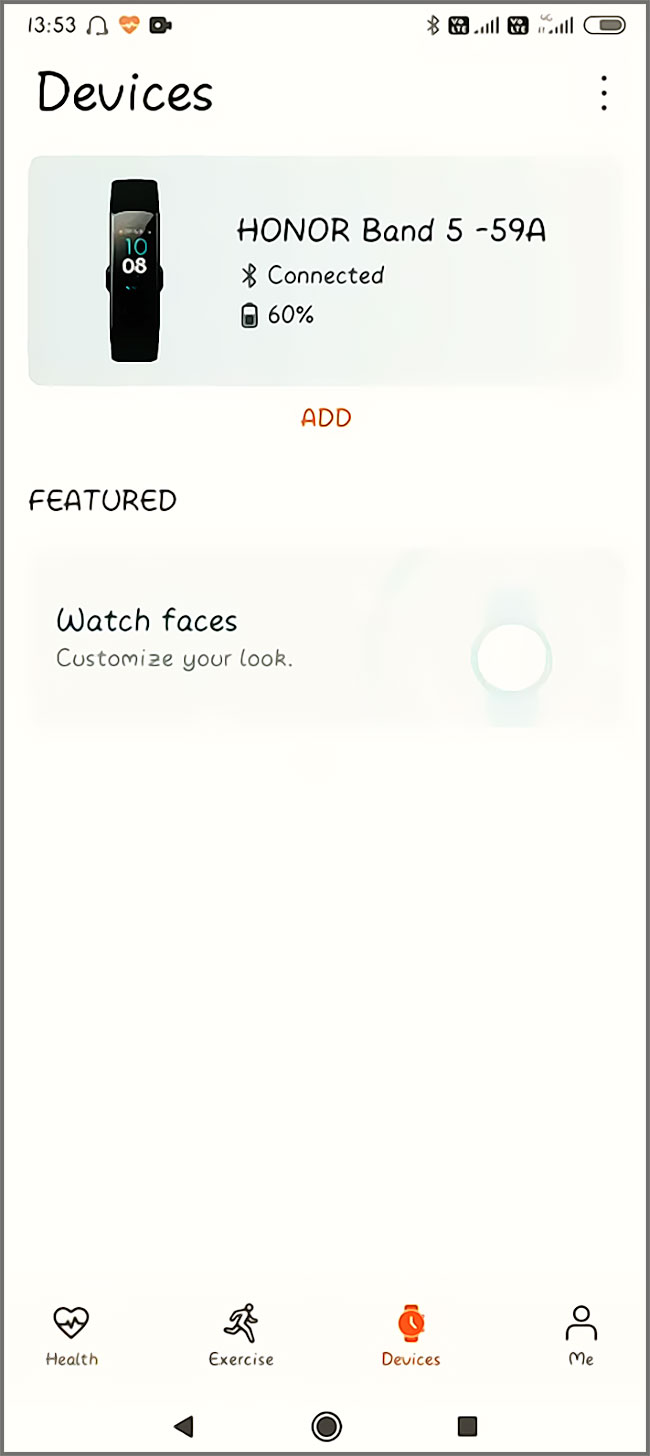 l'application huawei health connectée à une montre honor