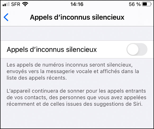 ios appels inconnus silencieux