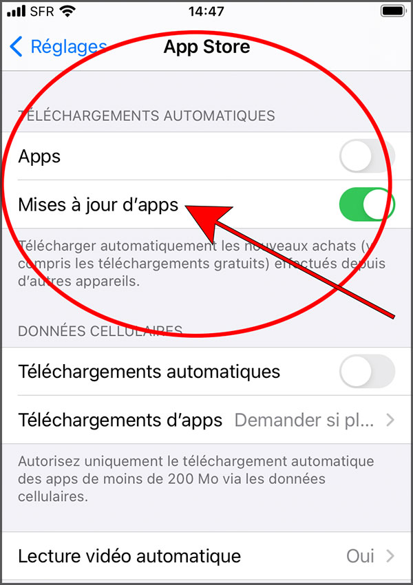 Mise a jour automatique apps iPhone