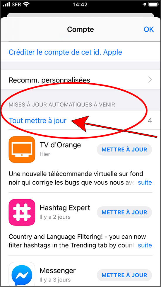 Mise à jour manuelle des apps sur iPhone