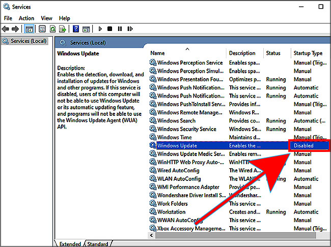 Services supprimer maj windows 10