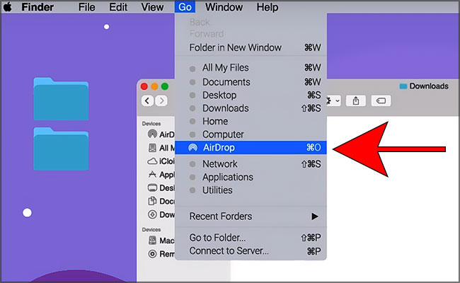 Sur votre Mac sélectionnez "AirDrop"
