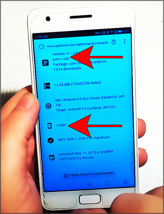 choisir la bonne version de l'APK sur Apk Mirror