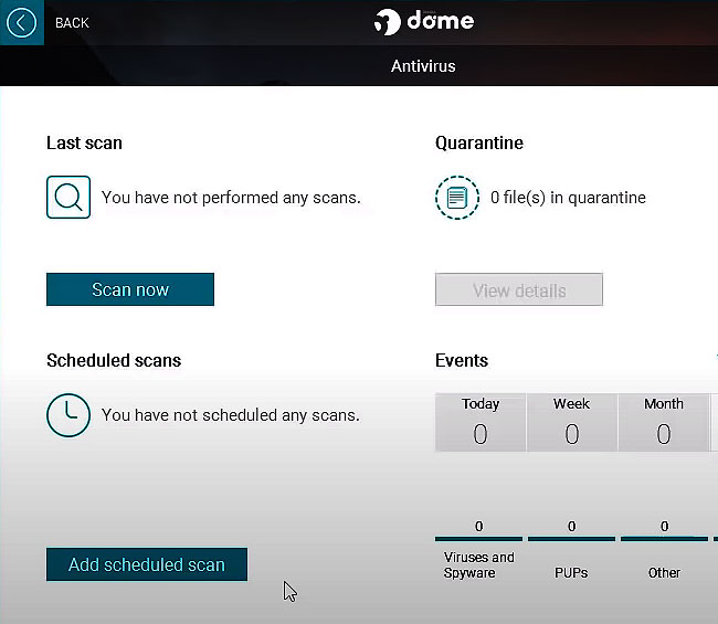 La rubrique "antivirus" de Panda Dome Gratuit