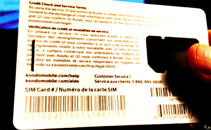 Code PUK sur emballage de carte SIM