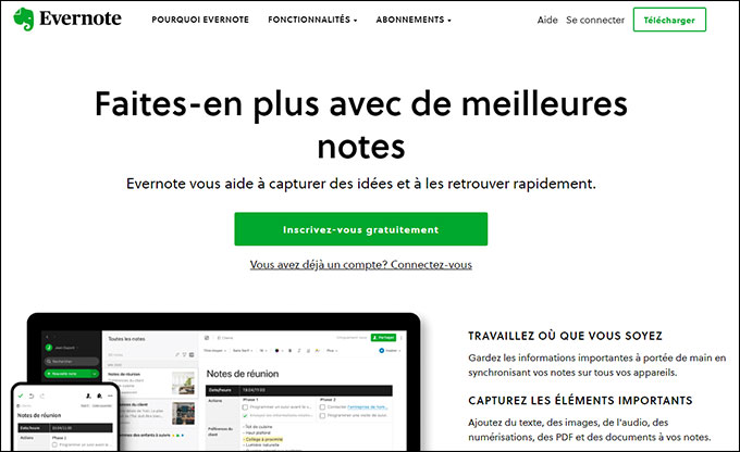 Le site Evernote