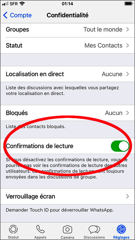 Whatsapp : confirmations de lecture