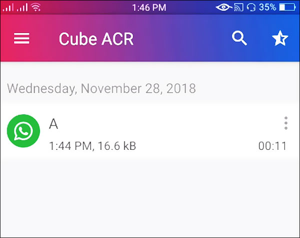 enregistrement d'un appel whatsapp par l'application cube acr
