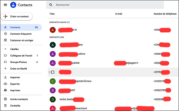 mes contacts google
