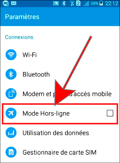 Mode avion sur un téléphone