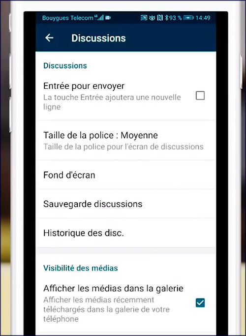 quelques paramètres sur whatsapp