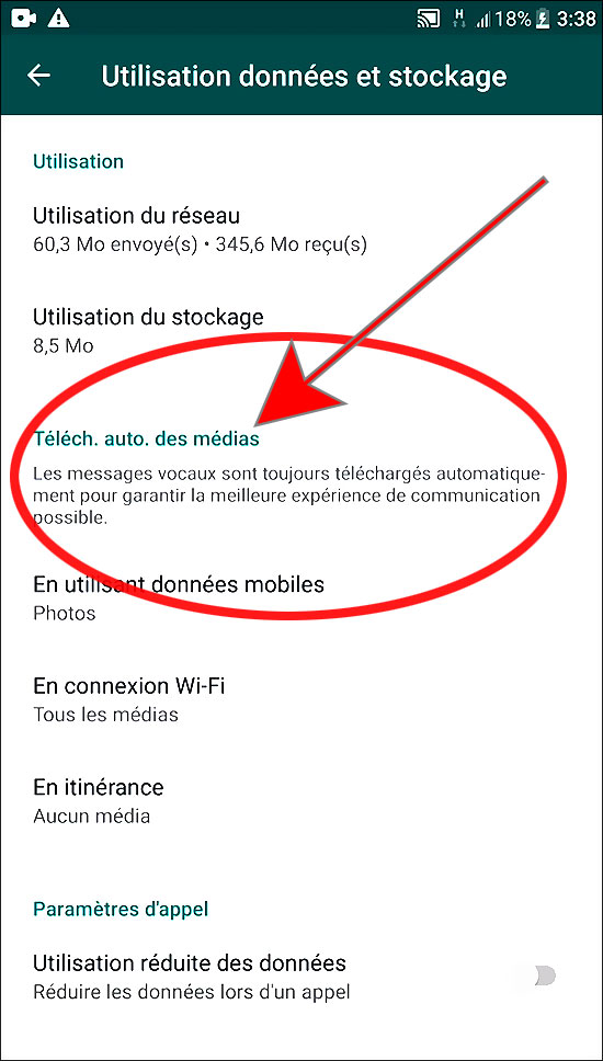 whatsapp : téléchargement automatique des médias