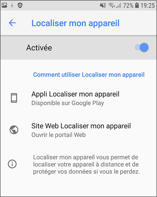 Localiser mon appareil sur Android Samsung S7
