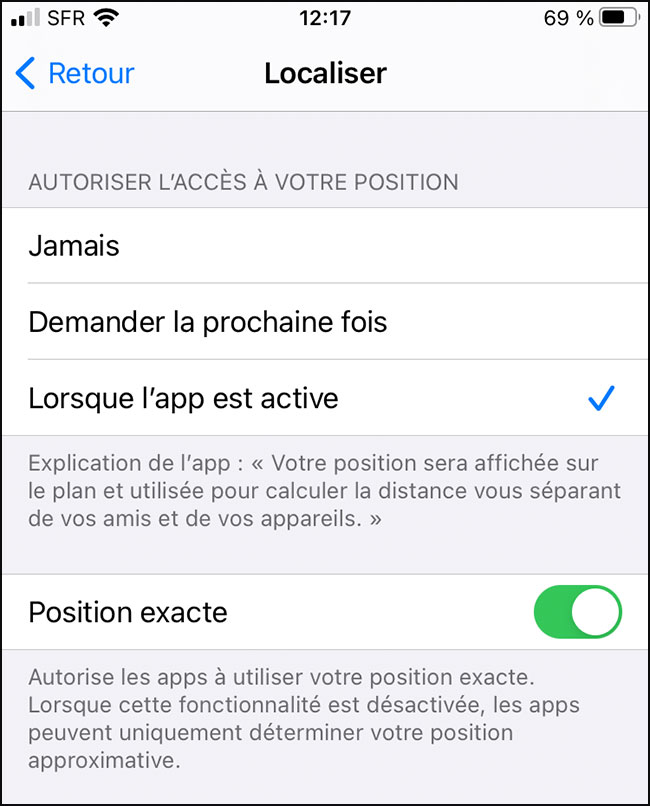 autoriser l'accès à votre position