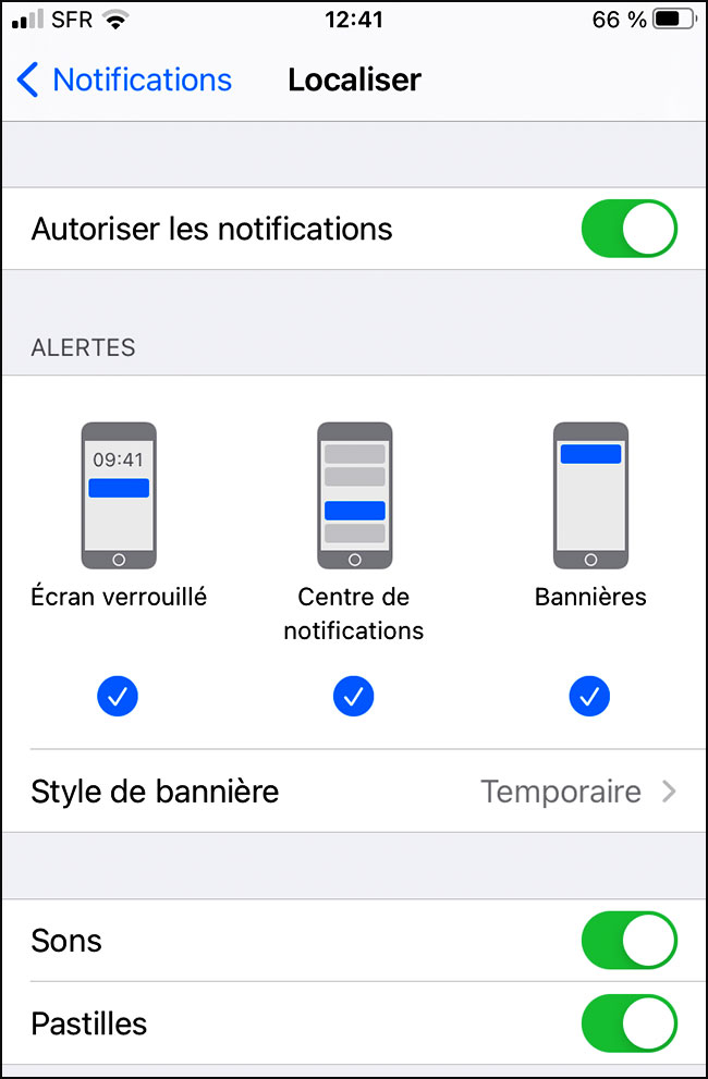 autoriser les notifications application localiser