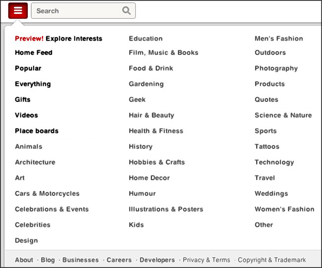 Exploration des épingles Pinterest - Moteur de recherche