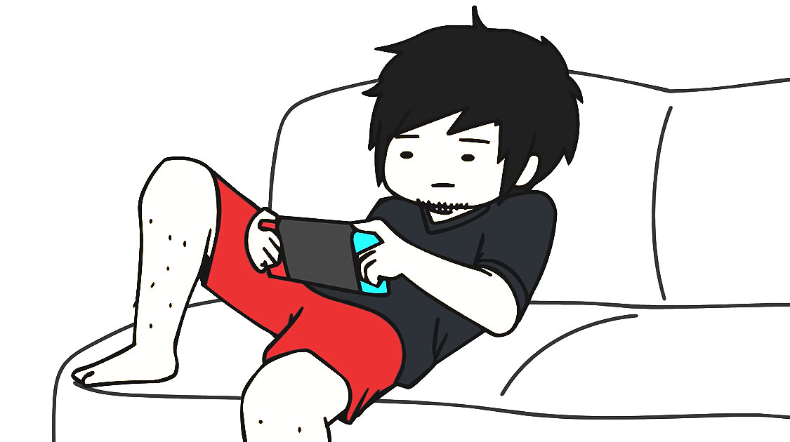 Je m'ennuie et je joue devant ma Nintendo Switch (dessin)