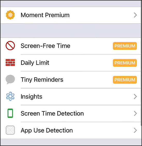 Réglages de l'application Moment