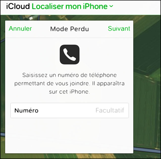 saisir un numero de telephone dans le mode perdu