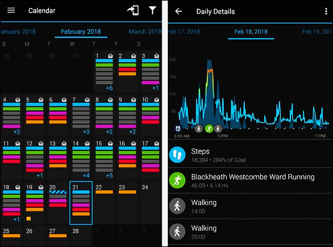Calendrier courses Garmin Connect