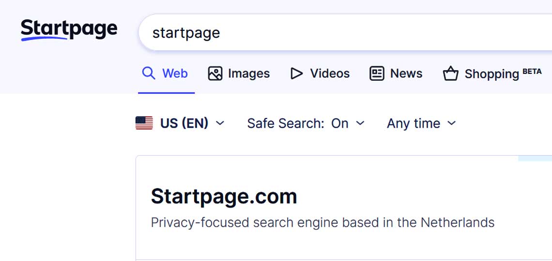 gros plan sur startpage