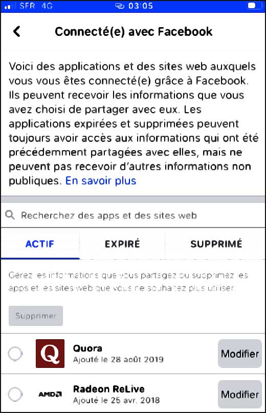 Applications connectées avec Facebook