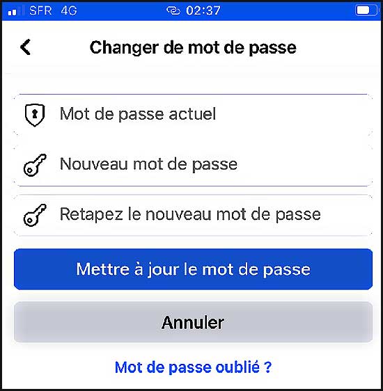 Changer de mot de passe Facebook sur mobile