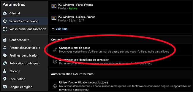 Changer le mot de passe Facebook sur un ordinateur de bureau