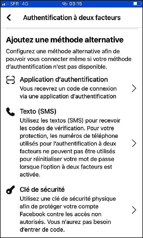 Facebook : Authentification à deux facteurs
