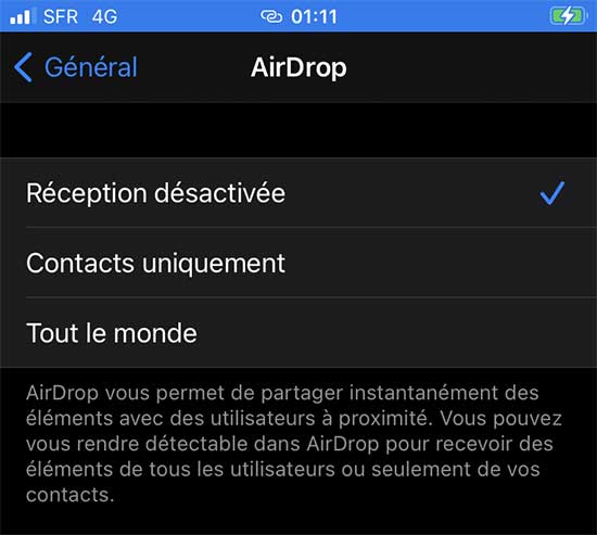 Désactiver AirDrop
