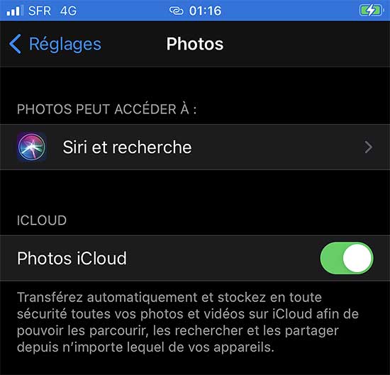Désactiver Photos iCloud