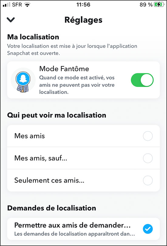 reglages localisation snapchat