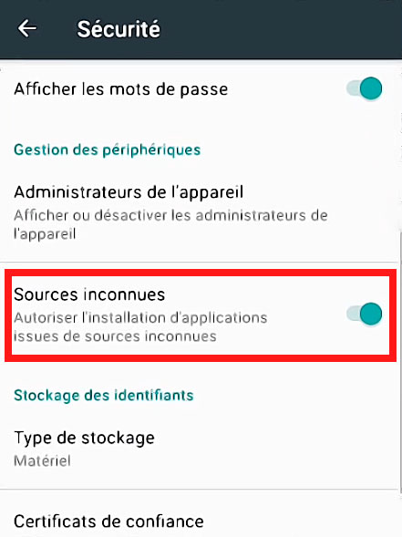 Android / Securité / sources inconnues