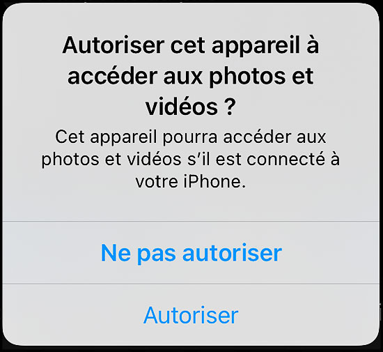 Autoriser le transfert des photos d'un iPhone vers Windows