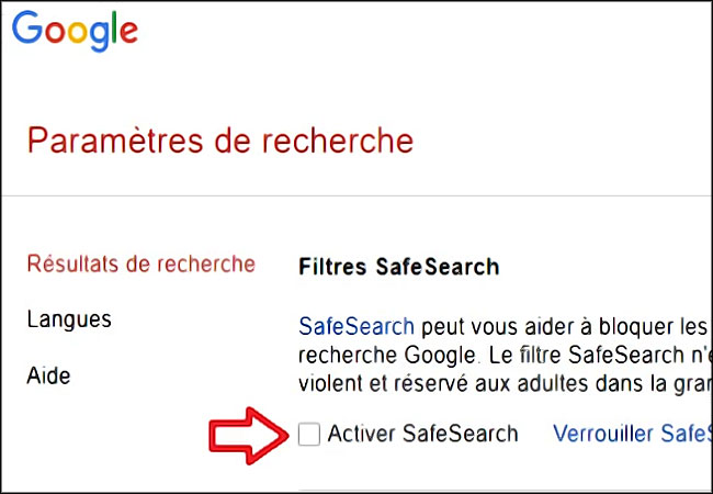 paramètres google safesearch