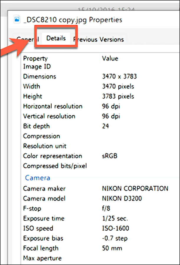 Comment voir metadonnees photo sur Windows