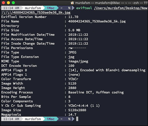 Exiftool : reset métadonnées d'une image