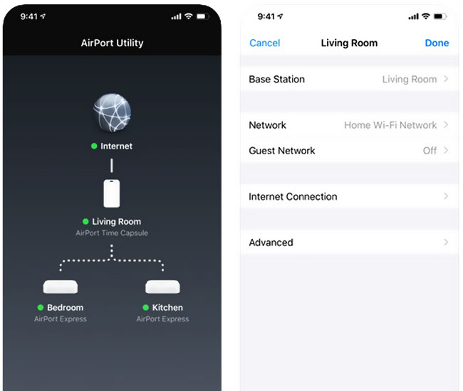 Airport Utility sur iPhone