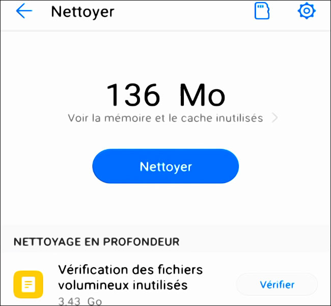 La fonction Nettoyer sur Android