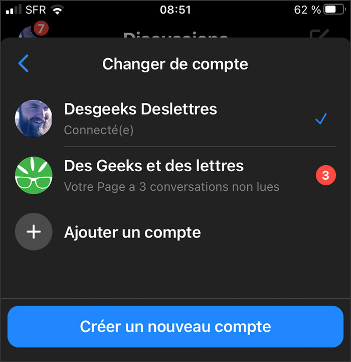 changer de compte messenger