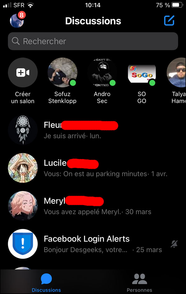 ecran de discussion sur facebook messenger