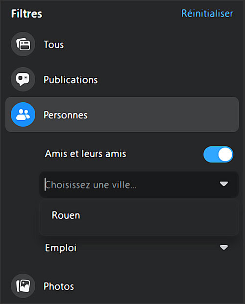 facebook filtre recherche personne