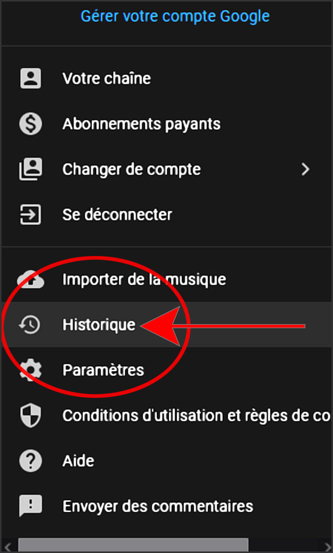 Historique dans Youtube Music