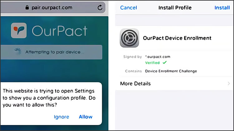 Installation de l'application OurPact sur iPhone