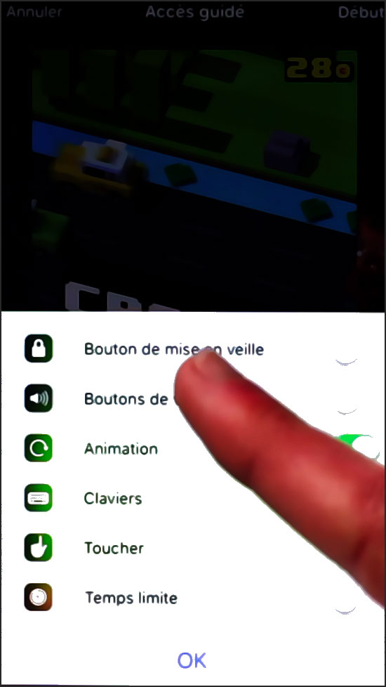 Les différentes options du mode "Accès guidé"